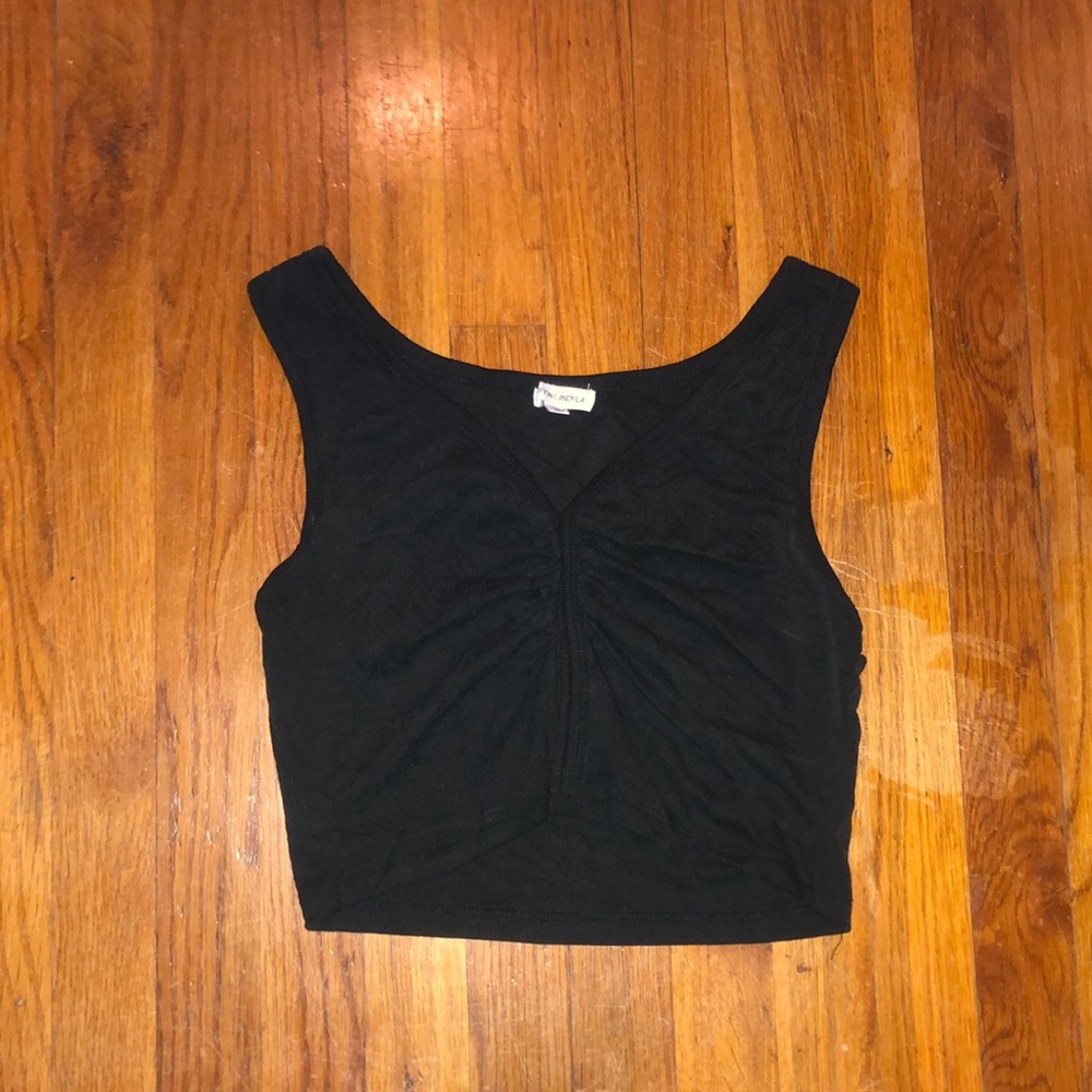 Gray Cinch Front Crop Top